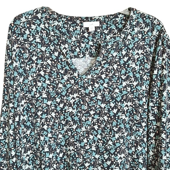 J Jill Floral Tunic Size XL Tall Womens Blue V Neck Long Sleeve Soft Modal Blend - Picture 2 of 9